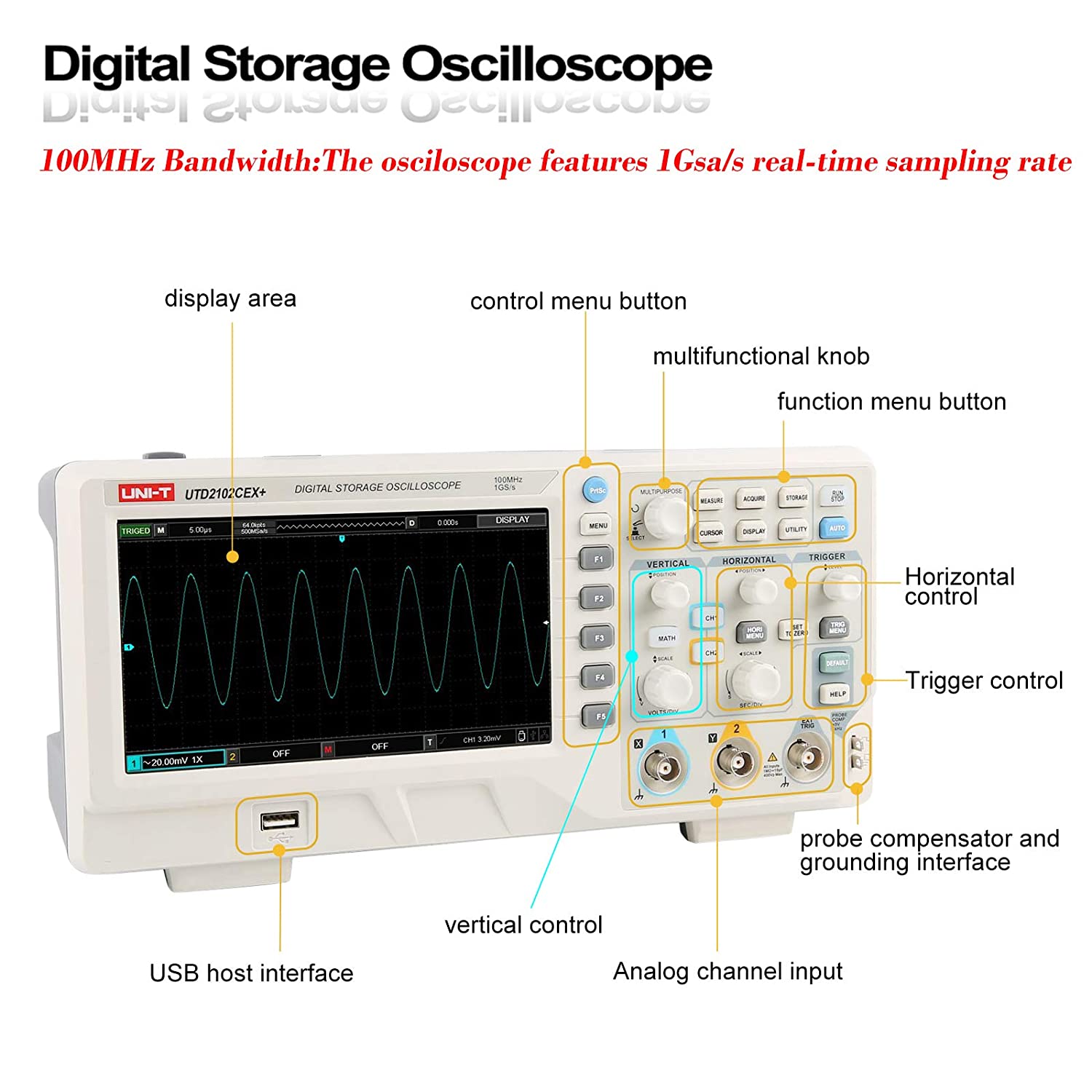 UTD2102CEX+ Hochpräzises 100MH – Digital Storage Oscilloscope 100Mhz Bewertung und Preis